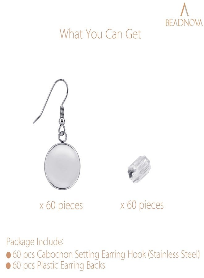 BEADNOVA Cabochon Setting Earring Hook 60pcs Blank Earring Bezel 16mm Stainless Steel Cabochon Setting Ear Wire Hook with Rubber Backs for Resin DIY Earwire Making (16mm, 60pcs) - Image 3